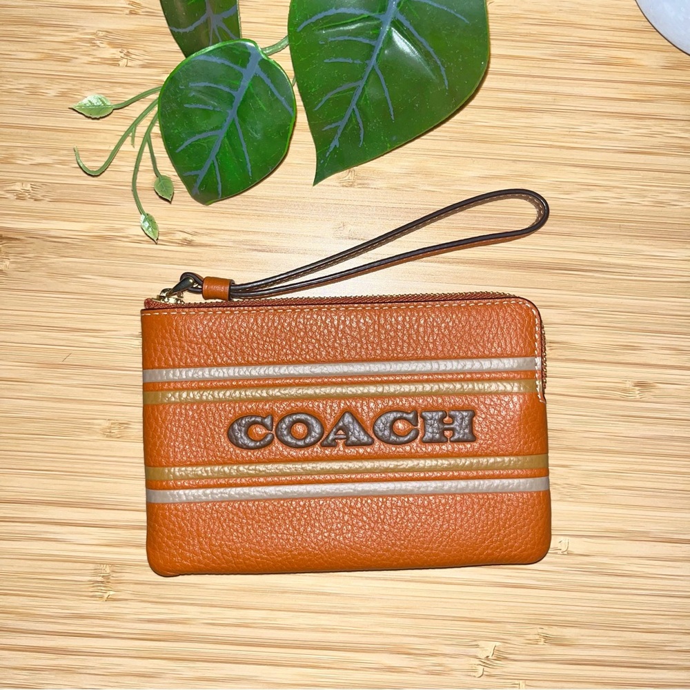 Coach Corner Zip Wristlet With Coach Stripe: Orange